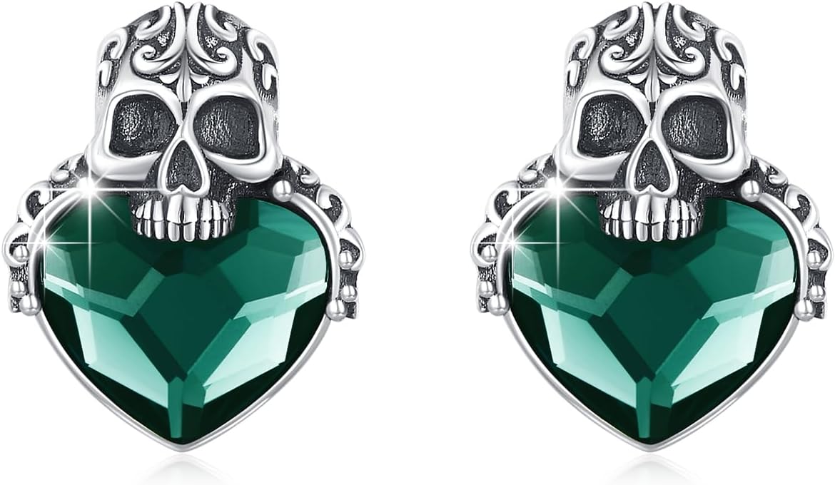 Skull Earrings for Women Men 925 Sterling Silver Skull Stud Earrings Gothic Earrings Halloween Jewelry Gifts for Women Men