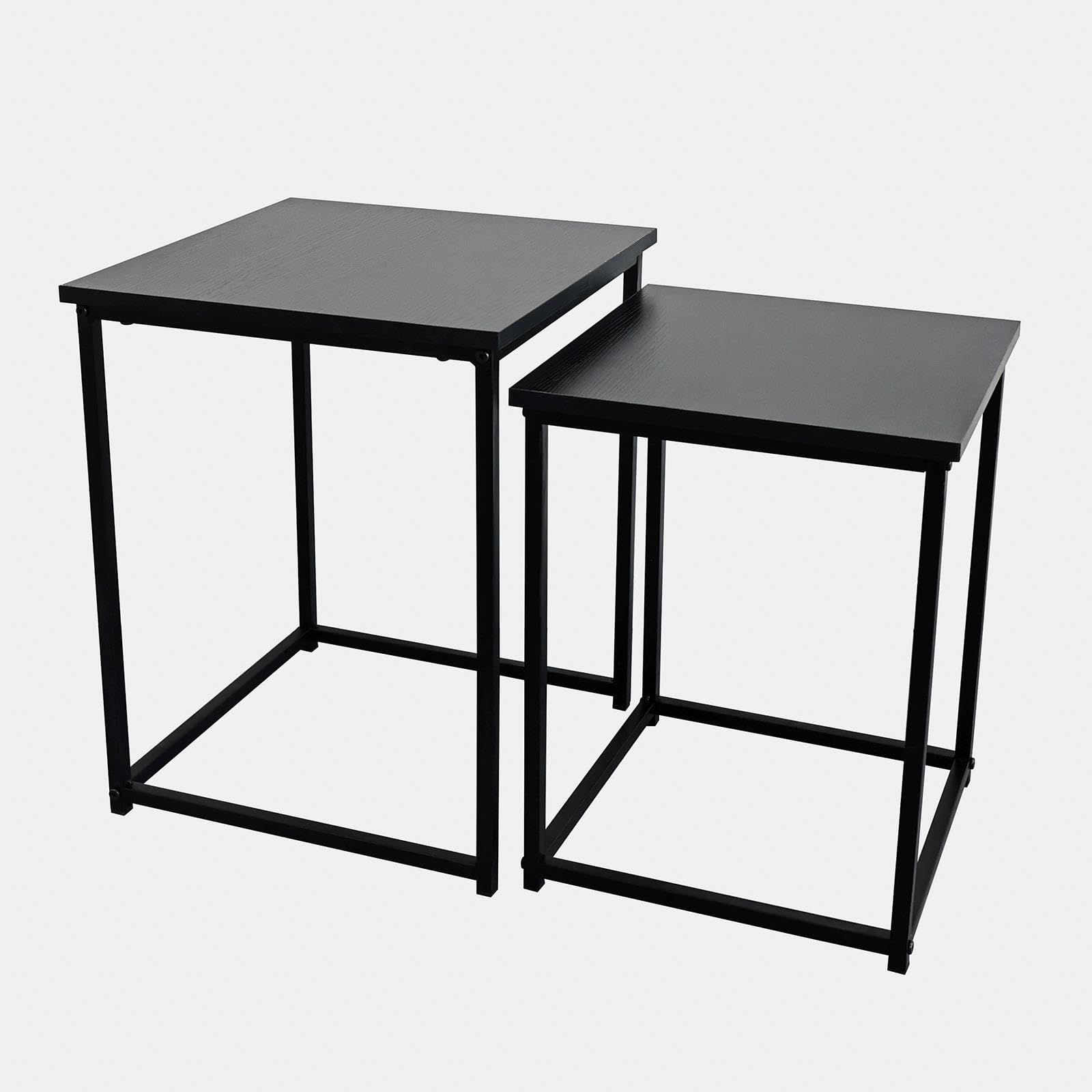 OHS Nest of Tables Set of 2, Stacking Side Table Living Room Wooden Stylish Decorative Black Coffee Table Sturdy Metal Frame Easy Assembly Square Nesting Tables