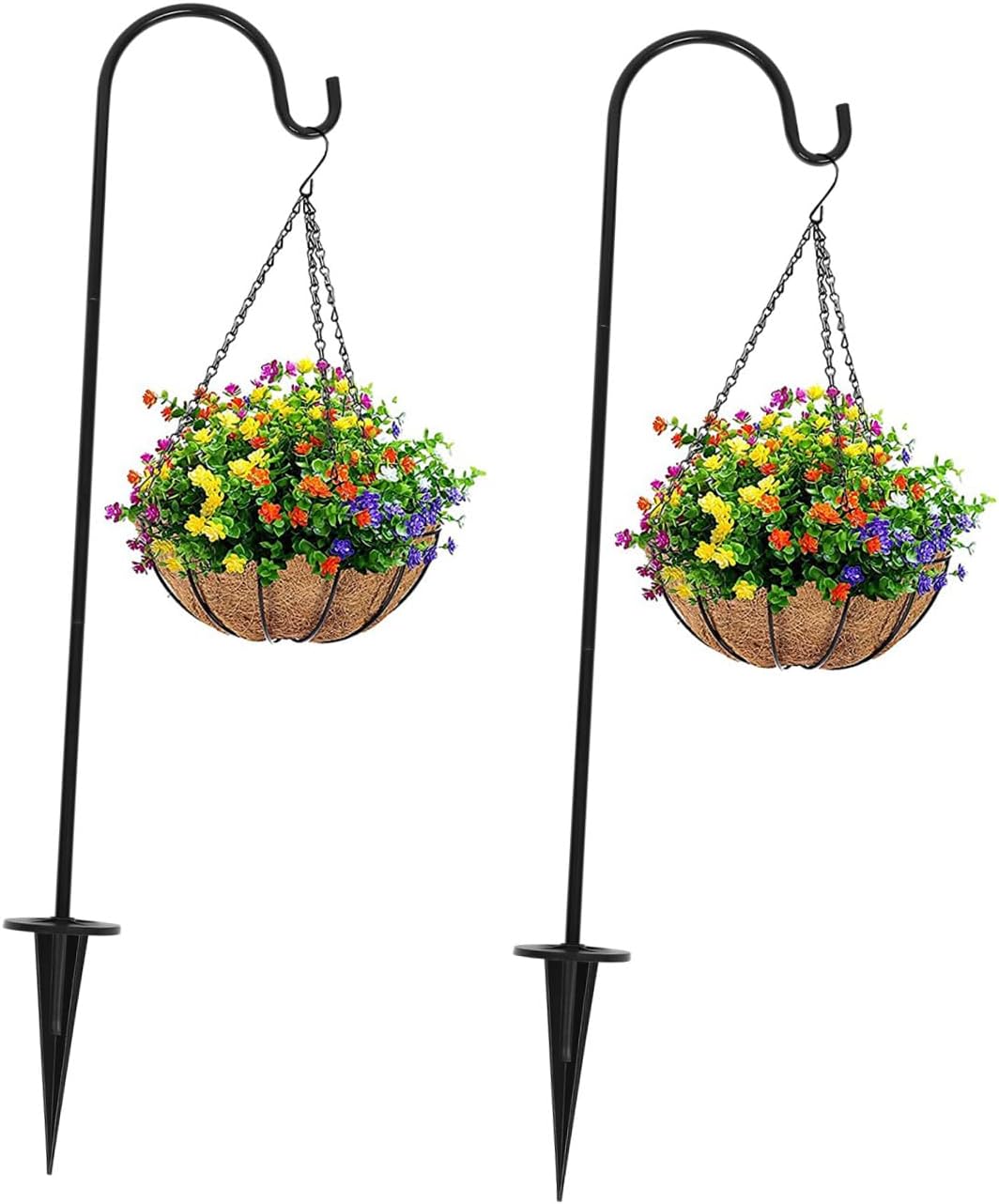 BESPORTBLE Shepherd Hook for Outdoor: 2 Pack Garden Bird Feeder Pole for Hanging Bird Feeder, Shepherds Hook for Plant Baskets, Solar Light Lanterns, Outdoor Plant Hanger Hook (Inch)