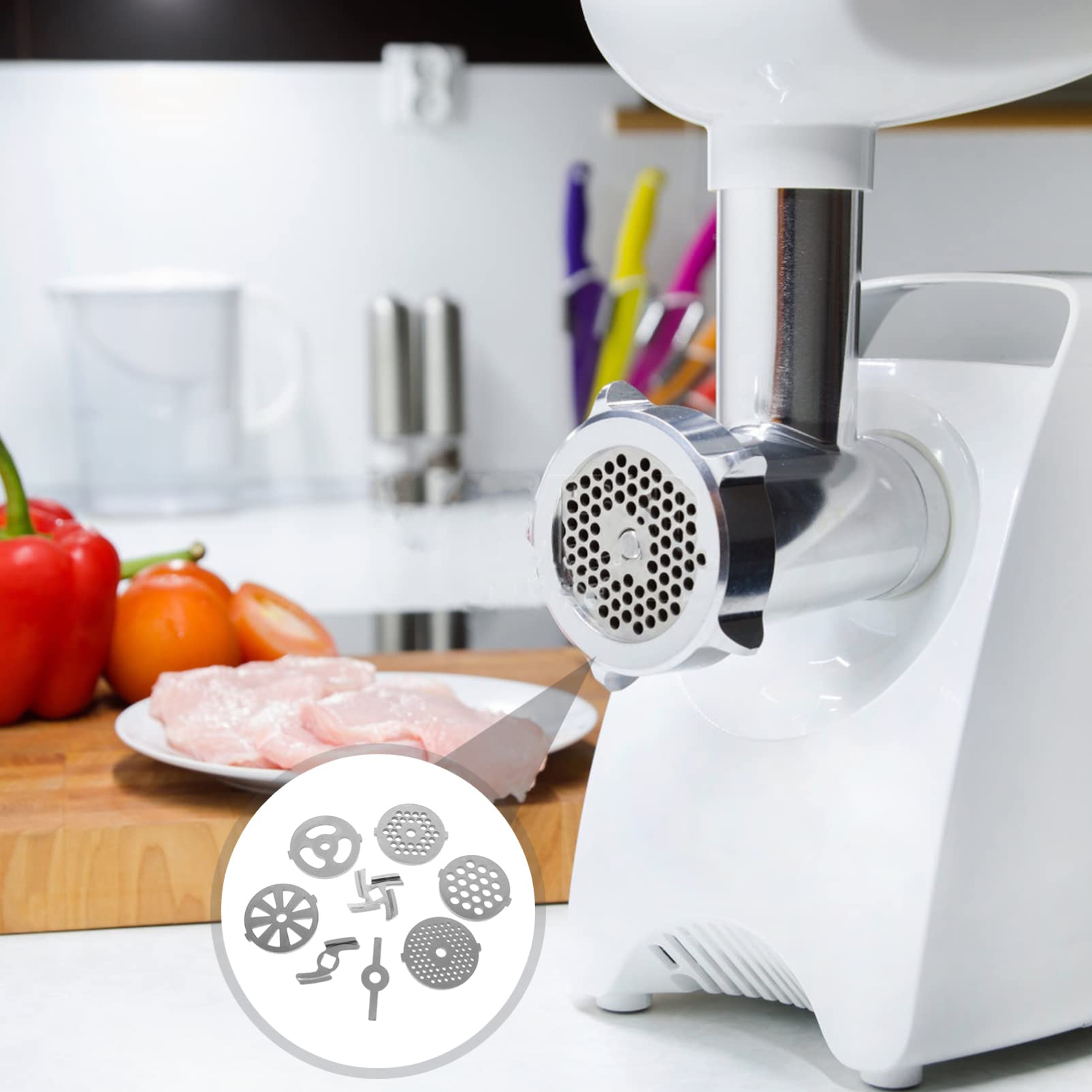 Discos para Picadora de Carne Eléctrica, 8 Piezas Acero Inoxidable | Plata, Orificios Redondos de 7mm y Cuadrados de 8, 3mm, Recambio para Cuchillas Usadas