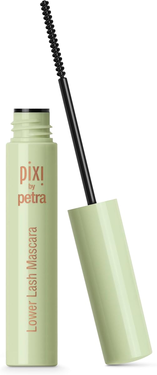 Pixi Beauty Máscara de pestañas inferiores para pestañas inferiores, máscara negra resistente al agua con cepillo delgado de cerdas cortas, fórmula acondicionadora de vitamina E y pantenol, 3,2 ml/0,11 fl oz