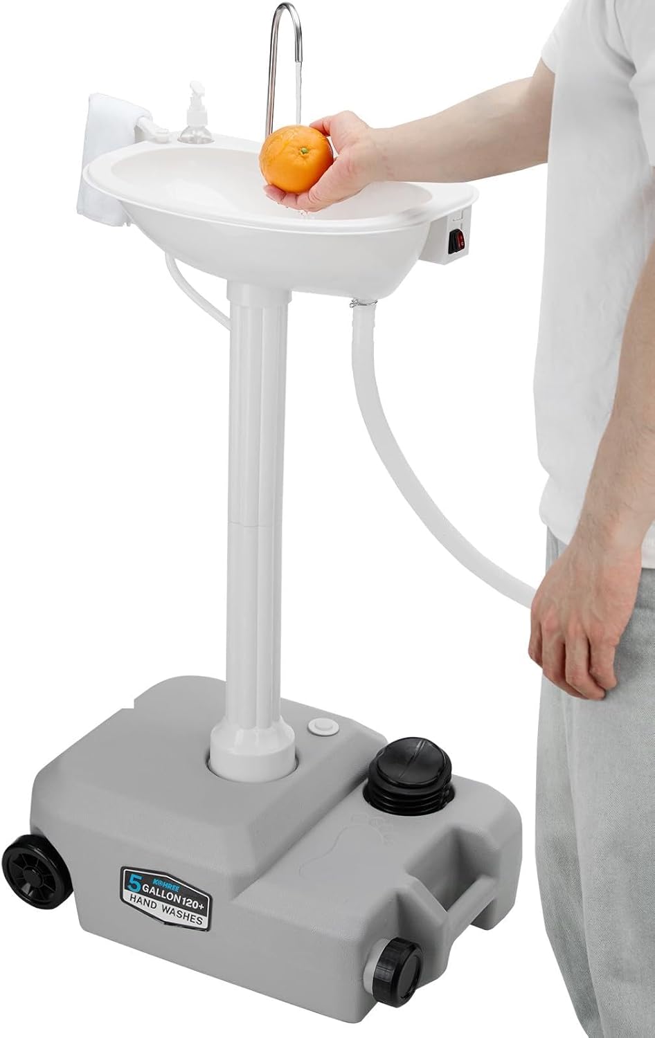 Kohree Camping Sink with Electric Pump, Convenient Wheels, 5 Gal Water Tank, 2 in 1 Auto & Foot Pump, Soap Dispenser, Towel Holder - Compact Portable Sink Hand Washing Station for RV Trailer Outdoor