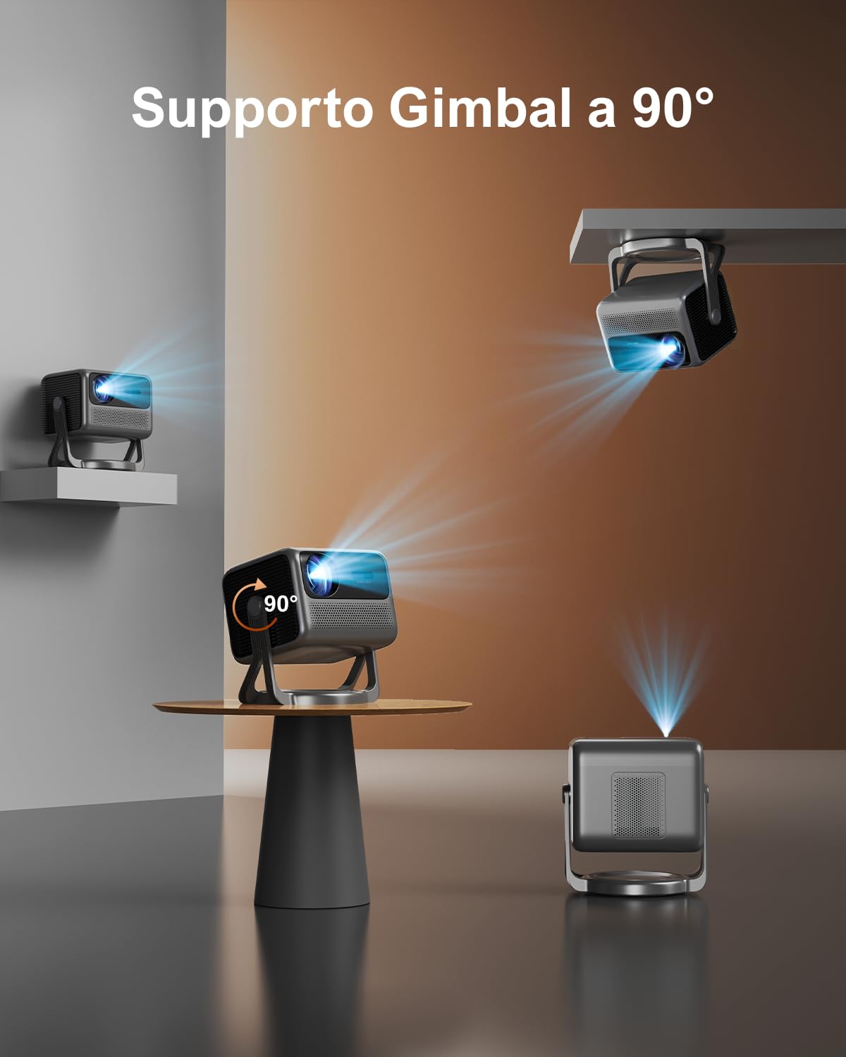 ULTIMEA Proiettore con Dolby Audio, Supporto 4K, Proiettore Portatile per Android TV 11.0, Presenta un Design Autonomo e un Gimbal a 90°, 600 ANSI Lumen, Bluetooth, Nova C40