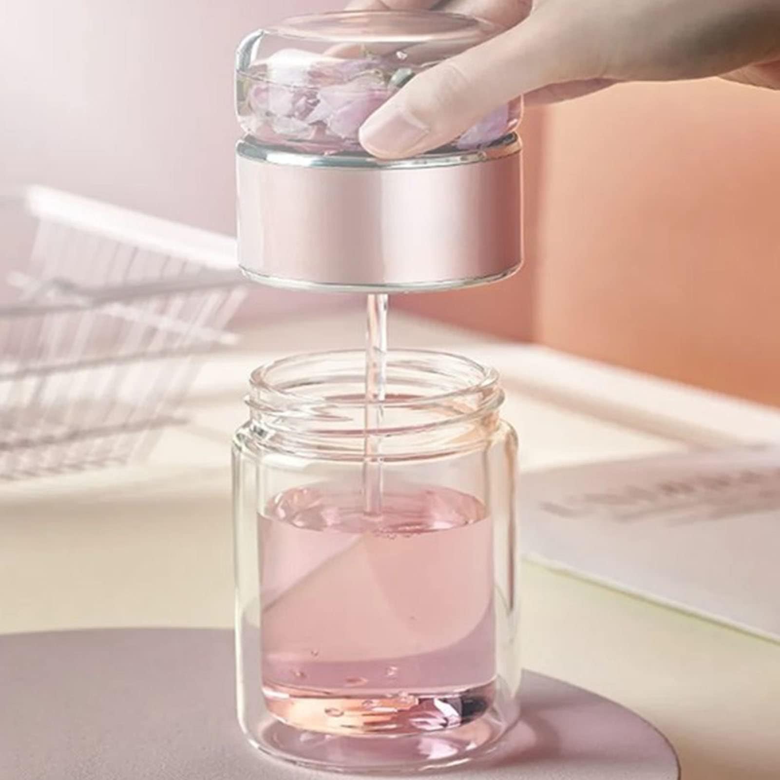Bottiglia per Infusore per tè in Vetro Bottiglia per Infusore per tè, Infusore per tè in Vetro a Doppio Strato 430 Ml per la Casa (Oro rosa)