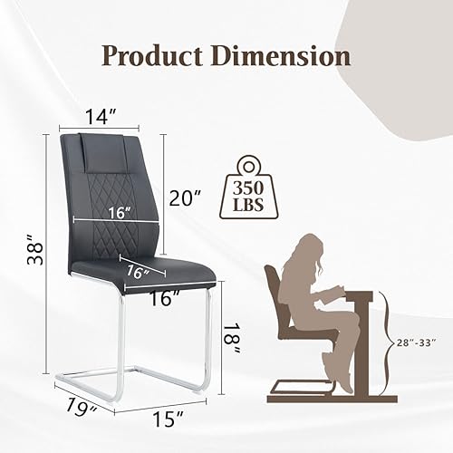 Miniatura 3 de Juego de sillas de comedor  4 sillas de cocina negras con respaldo alto con asiento tapizado de piel sintética impermeable y patas de metal cromadas