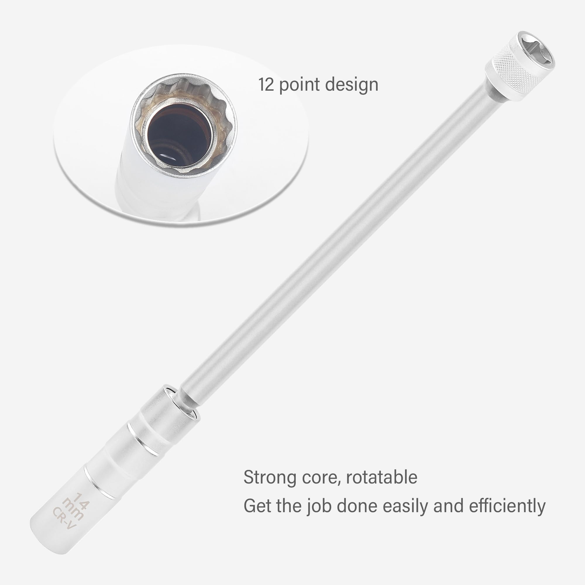Magnetica Estesa Chiave per Candele,Lunga 35 cm Rotazione a 360 Gradi Chiave Candela 14 mm con 12 Punti,Accessorio Auto Chiave per Candele Auto Adatto Veicoli (14 mm)