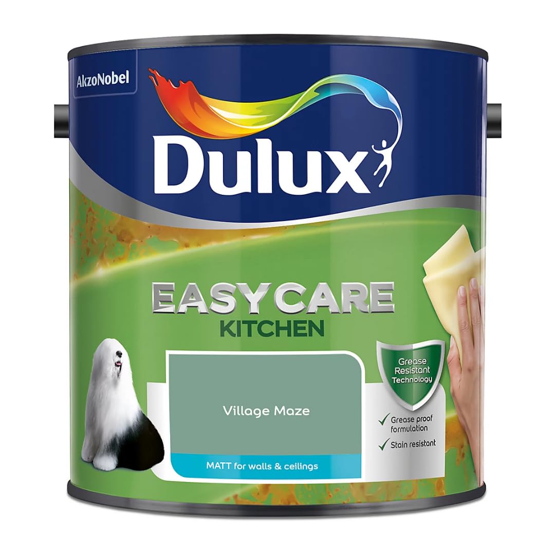 Village Maze Dulux Easycare Kitchen Matt Emulsion Paint 2.5L – Grease & Stain Resistant, Washable Matt Finish, Durable Interior Paint for Kitchen Walls & Ceilings