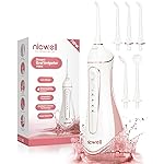Water Dental Flosser Cordless for Teeth - Nicwell 4 Modes Dental Oral Irrigator, Portable and Rechargeable IPX7 Waterproof Powerful Battery Life Water Teeth Cleaner Picks for Home Travel