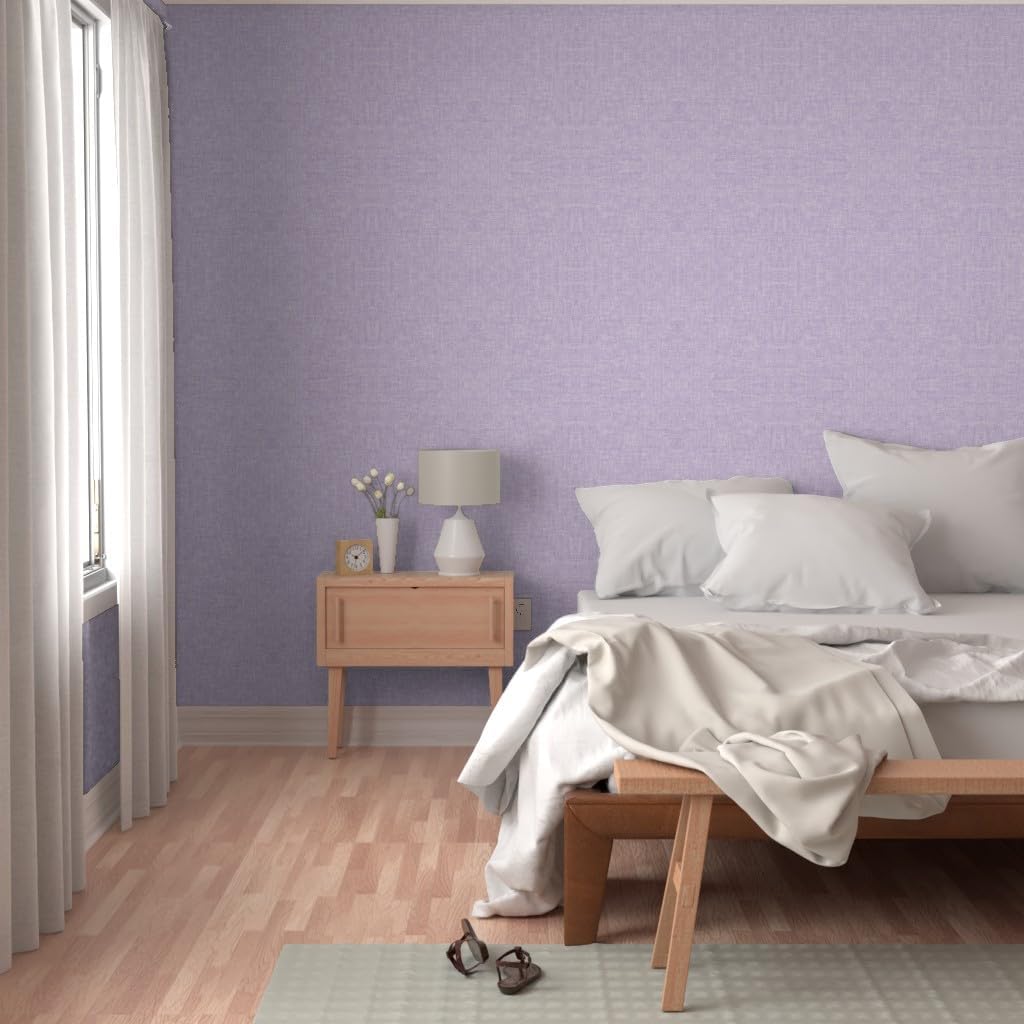 Peel & Stick Wallpaper 3ft x 2ft - Purple Lavender Linen-Look Solid Custom Removable Wallpaper by Spoonflower