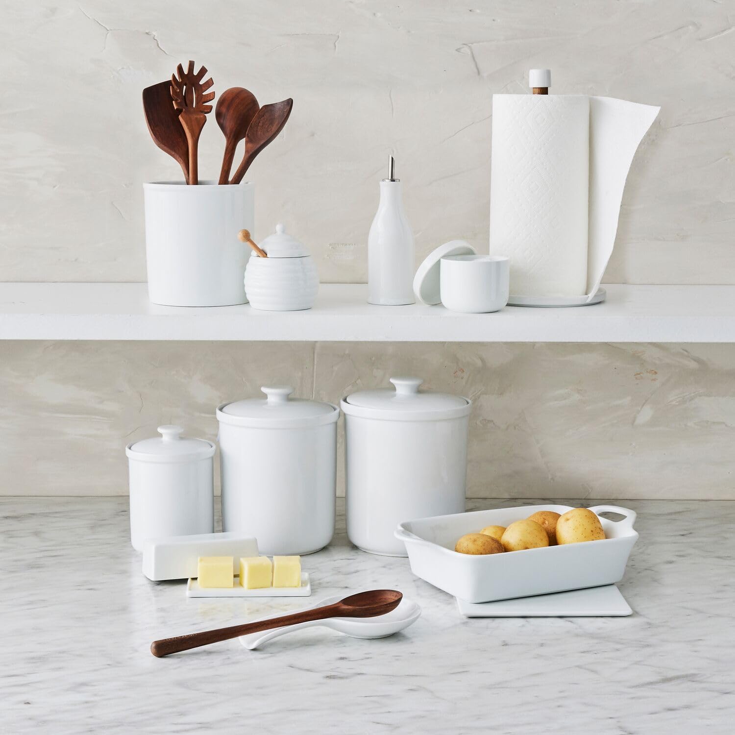 Sur La Table White Porcelain Utensil Crock – Countertop Holder for Cooking Tools, Classic Kitchen Organizer, Dishwasher, Minimalist Design Matches Any Decor