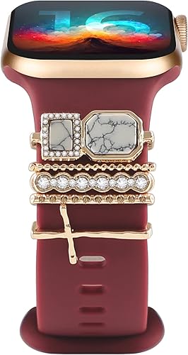 Vista 85 de ALMNVO Bling Diamond Charms for Apple Watch Bands Charms 46mm 45mm 44mm 42mm 41mm 40mm 38mm 49mm,Sparkle Metal Sliding Decorative Rings for iWatch