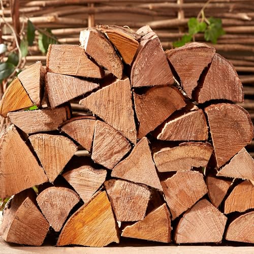 حطب صلب مجفف في الفرن مع عصي إشعال النار من فليم-اون - جذوع صديقة للبيئة للشواء وأفران البيتزا وحفر النار ومواقد الحطب - صندوق 40 لتر (9-10 كجم) - جذوع 23 سم