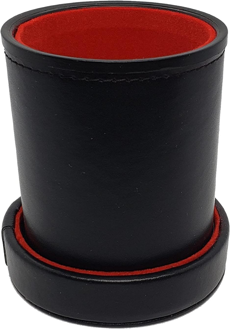 Spanish Poker Dice Cubilete with Storage Pouch + Dice Cup with Lid Black PU Leather Red Felt Lined (Cyber-Deals Bundle)