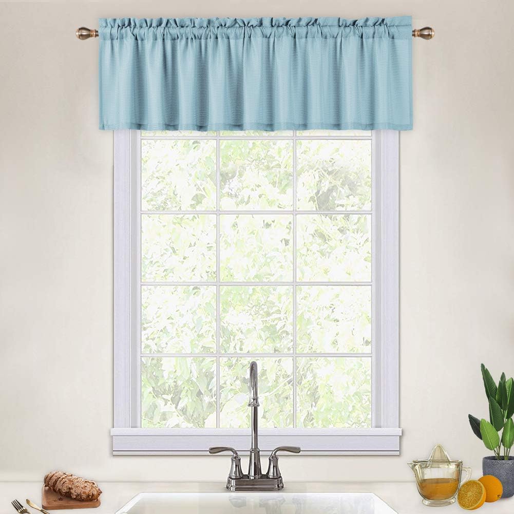 CAROMIO Blue Valance Curtains for Kitchen, Waffle Woven Textured Valances for Bathroom Short Cafe Kitchen Basement Curtains, Blue, 60x15 Inch Blue Valance|15"L