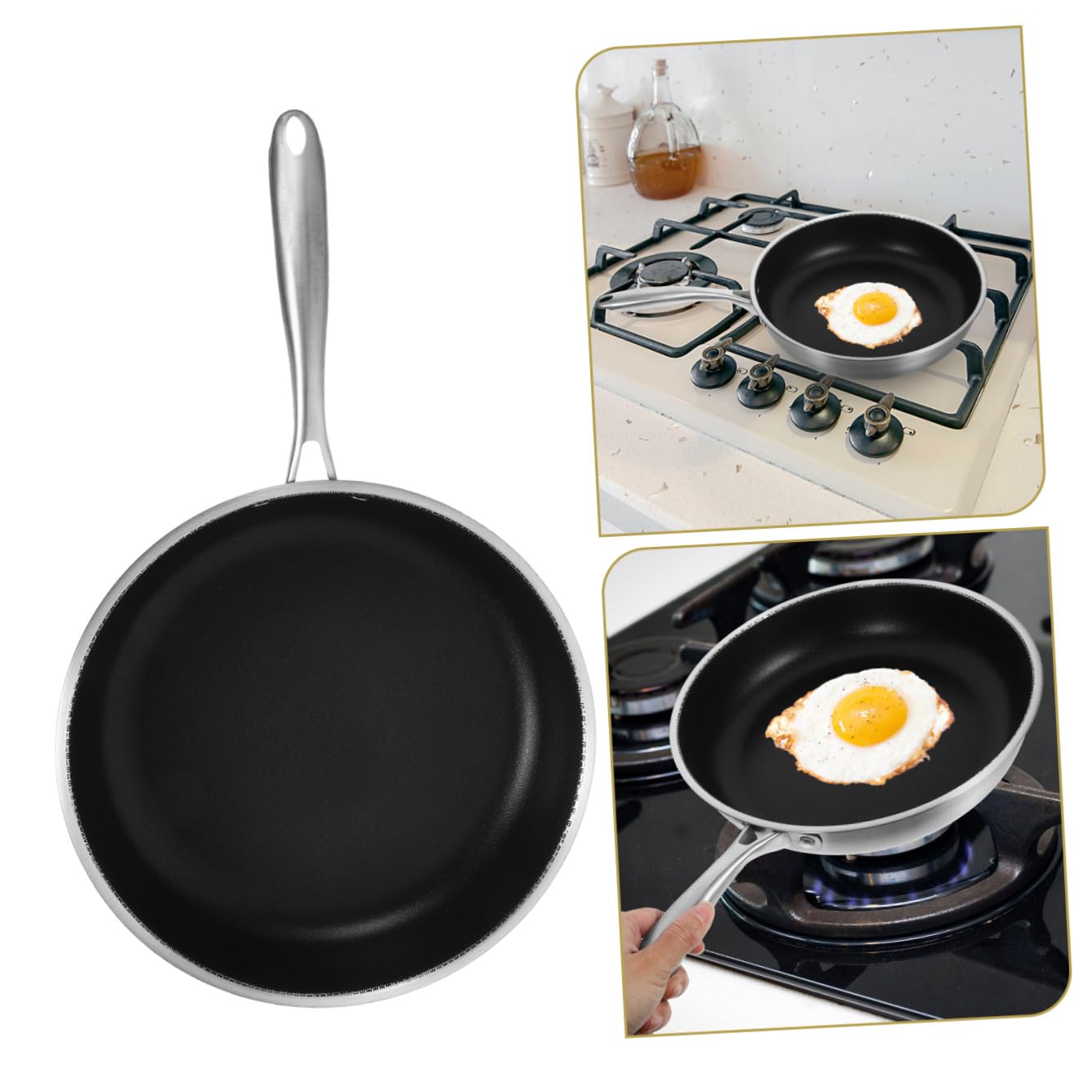 TOYANDONA Padella per Frittata in Acciaio Inossidabile Rivestimento Nido D'ape Antiaderente, Leggera e Adatta a Gas, Elettrico e Induzione