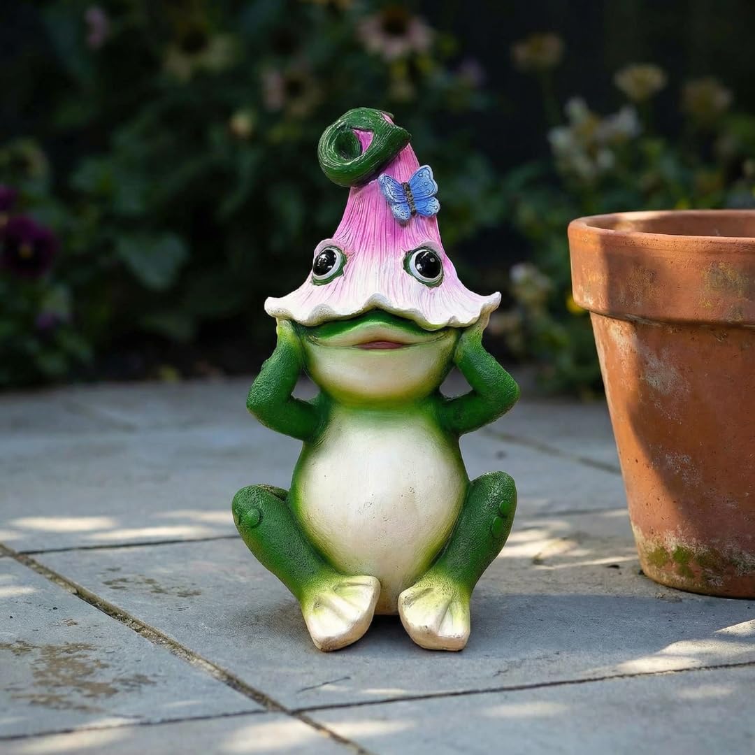 The Enchanted Garden Bringing Gardens To Life Green, Pink Frog Garden Ornament Outdoor, Cute Peeking Frog Statue For Garden, Hand-Painted Resin Patio Decoration, Funny Lawn Décor, Lovely Gift For Garden Lovers, 25.5Cm