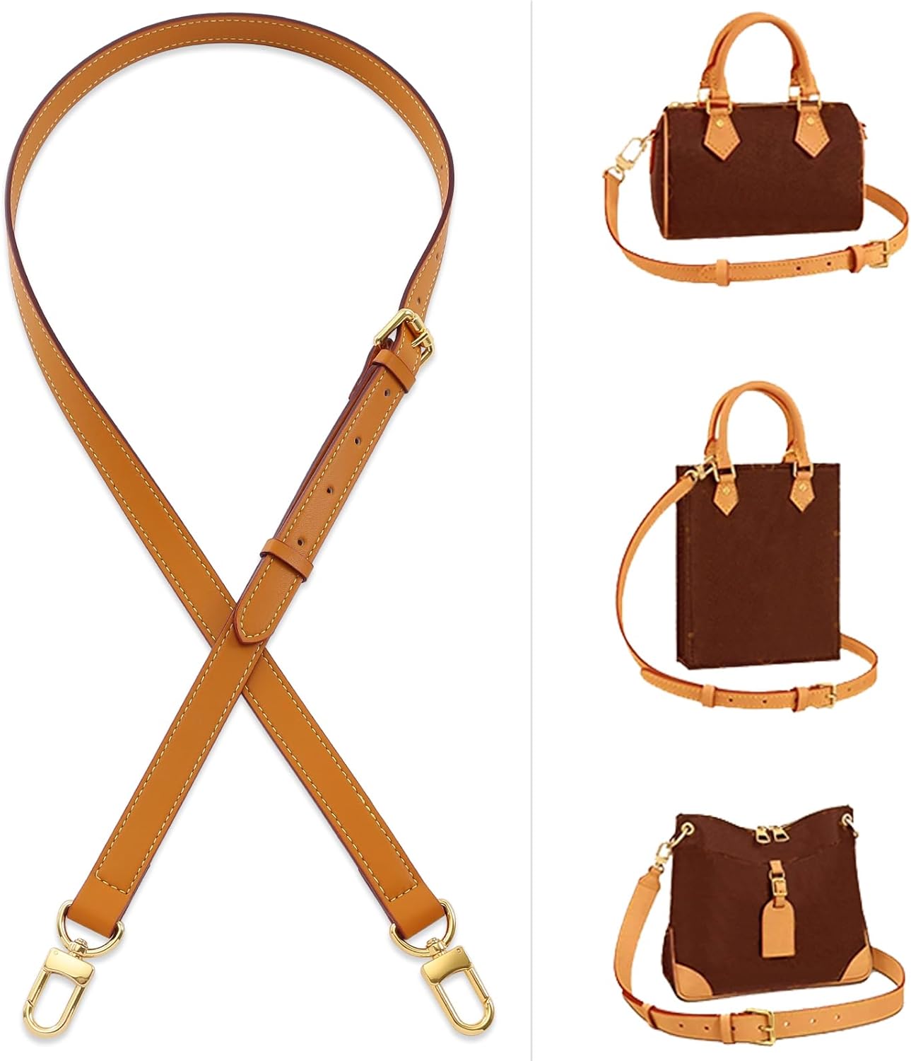 Vachetta Genuine Leather Adjustable Genuine Leather Crossbody Straps Replacement (Honey brown) - Image 4