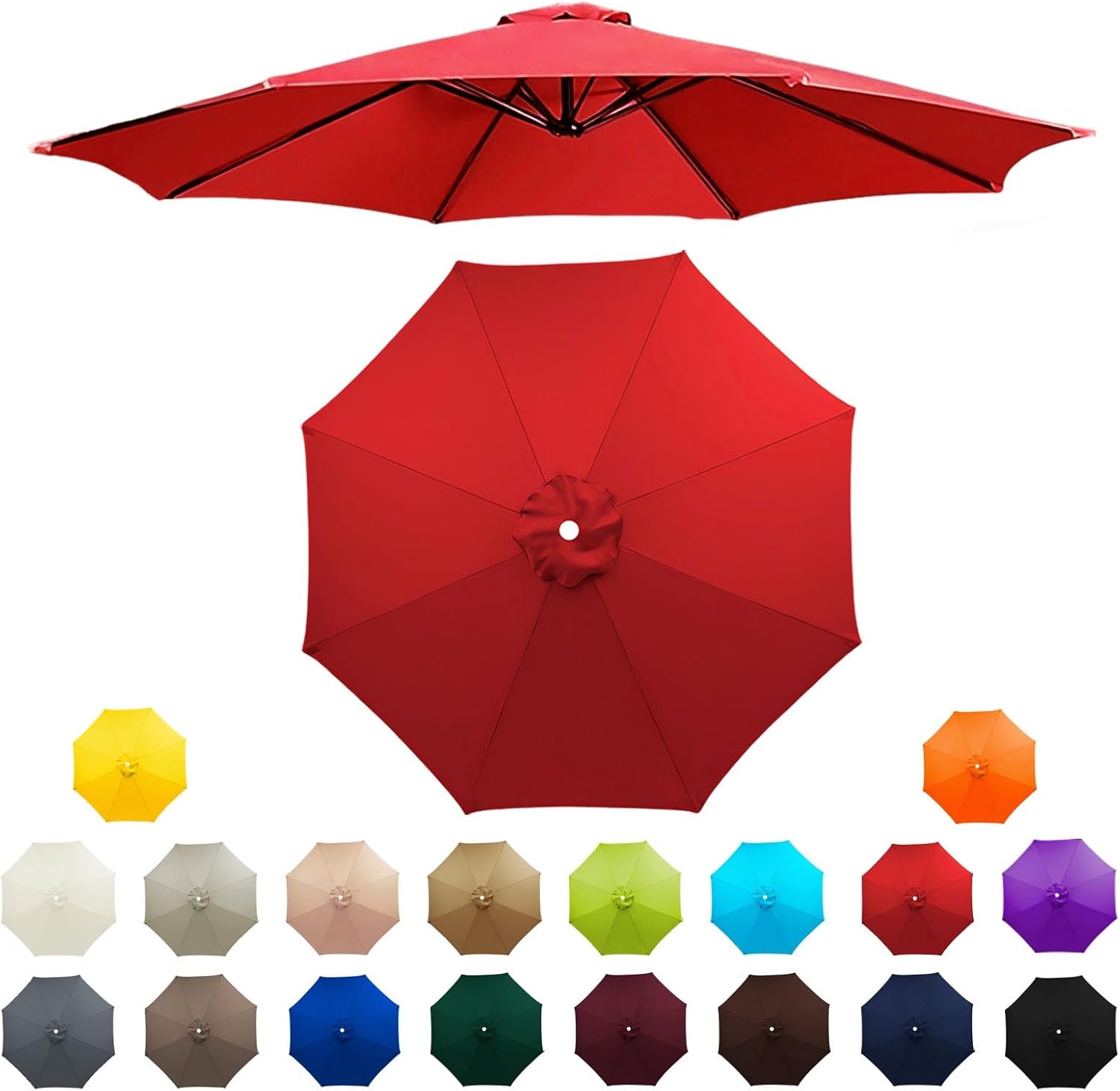 6.5ft～11.5ft Umbrella Replacement Canopy, Replacement Cover for 6/8- Ribs, Market Yard Umbrella Top Outdoor Parasol Canopy, Parasol Replacement Fabric