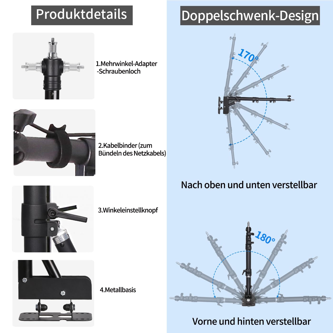 25-Zoll-Ringlicht- Wandhalterung mit Handyhalter, verstellbarer dreieckiger Ausleger, Deckenlichtständer für Fotobeleuchtungsstudio, Live-Übertragung, Salon, Beauty-Tattoo-Licht, Friseurlic