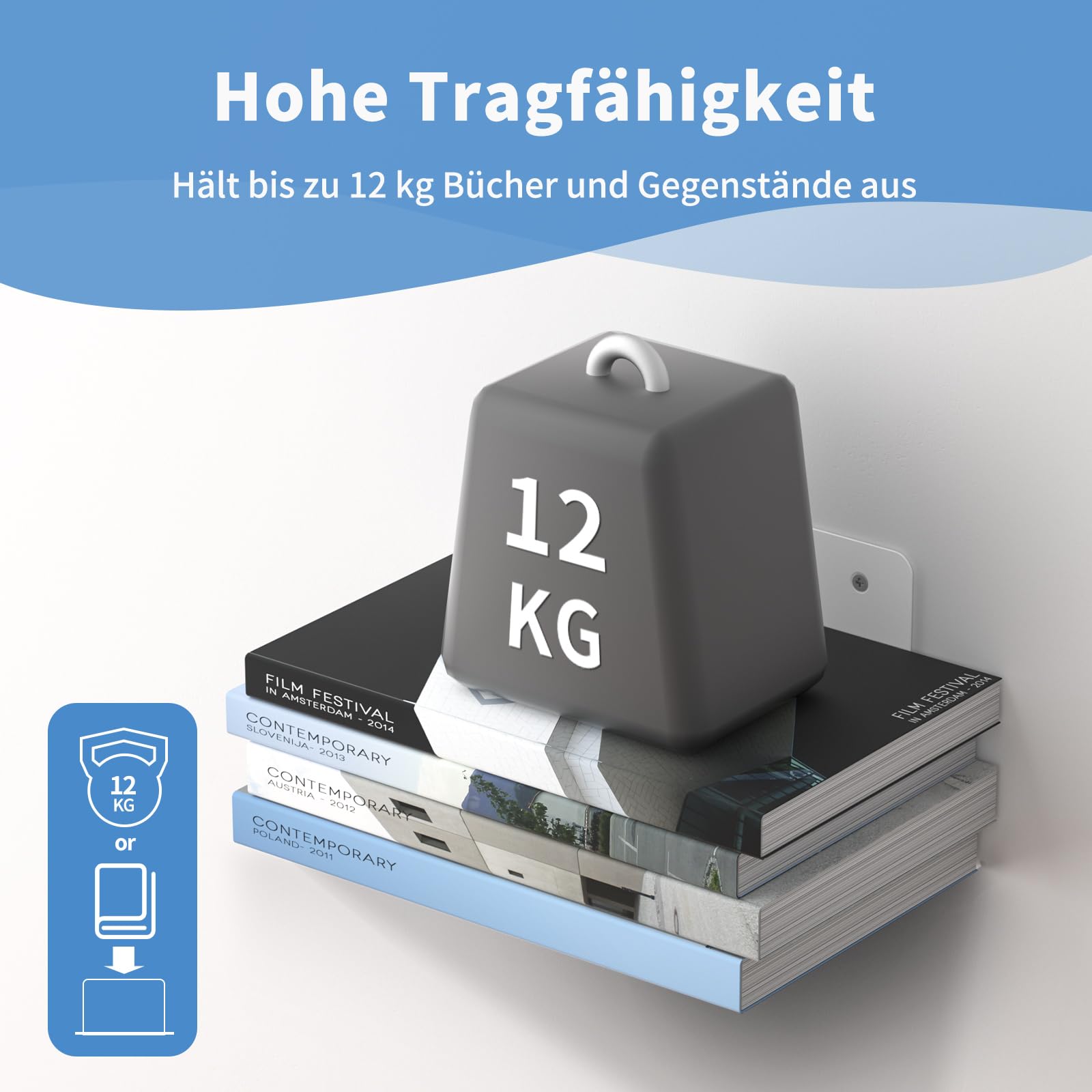 FENTEC Schwebende Bücherregale, Schwebendes Bücherregal für die Wand, Unsichtbare Bücherregale, Verstecktes Bücherregal aus Metall für das Schlafzimmer, Dekoration im Heimbüro, 6er Set, Weiß