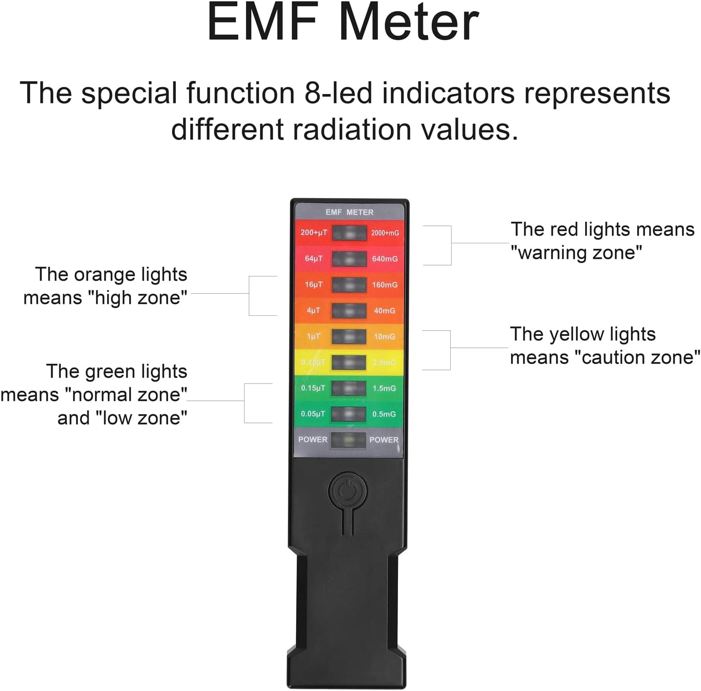 Portable Electroics Field EMF Gauss Meter Handheld EMF Meter Magnetic-Field Home Environmental Electrical Electroic Detector 9 LED Gauss Meter