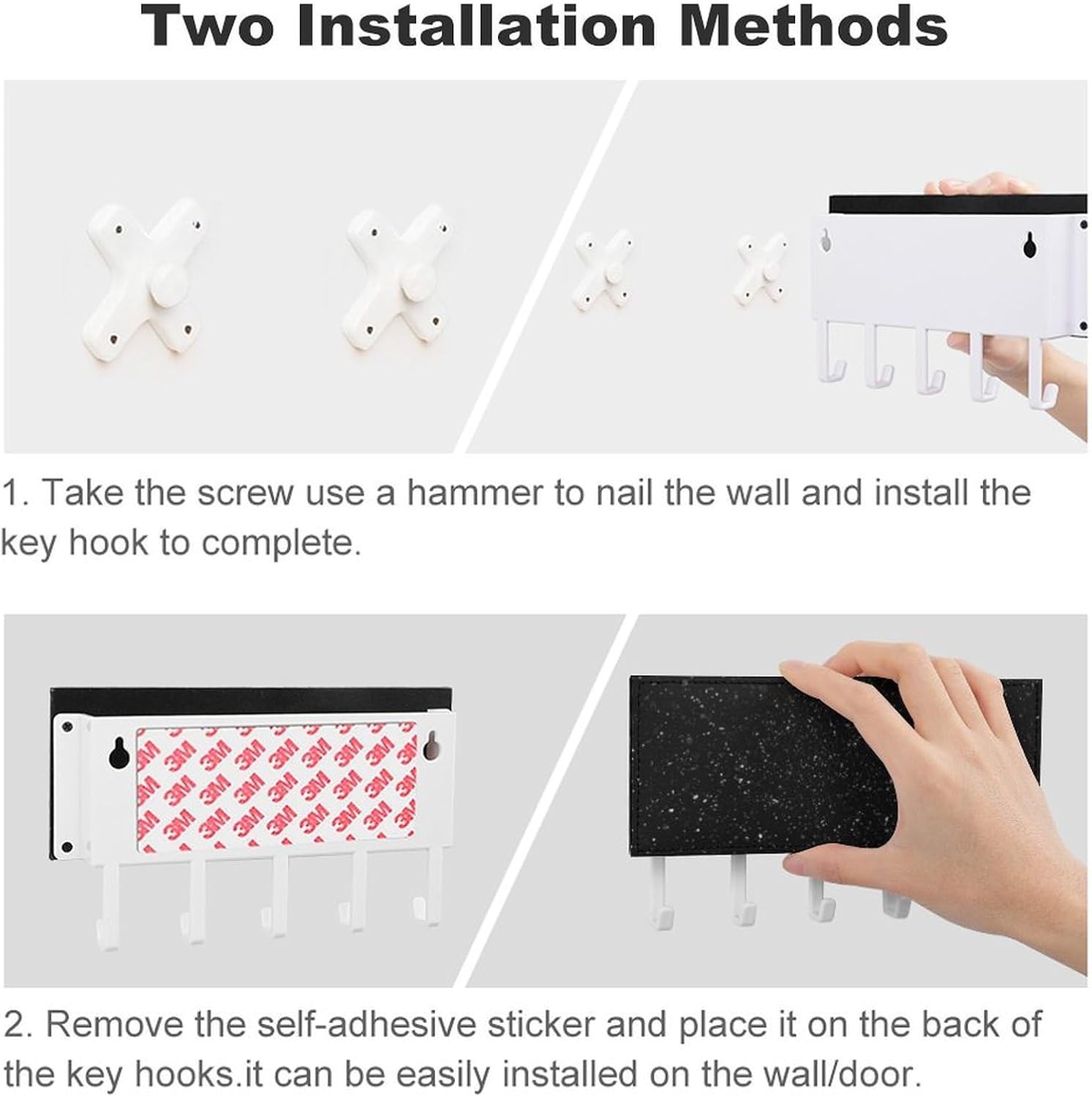 Black Glitter Holder Wall-Mounted Key and Mail Holder,Key Rack with 5Keys Hooks, Easy to Install Mail Organizer for Entryway, Front Door, Hallway, Office