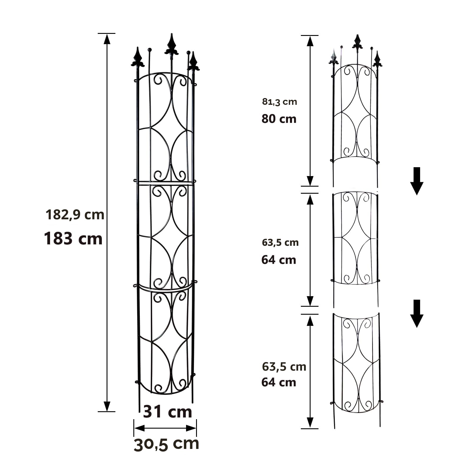 Thealyn Rankgitter Garten 2 Pack 182cm H x 31cm B Metall Pflanzen Rankgitter Indoor/Outdoor Metall Garten Rankgitter Pflanzengitter für Topfpflanzen Kletterpflanzen (Schwarz)