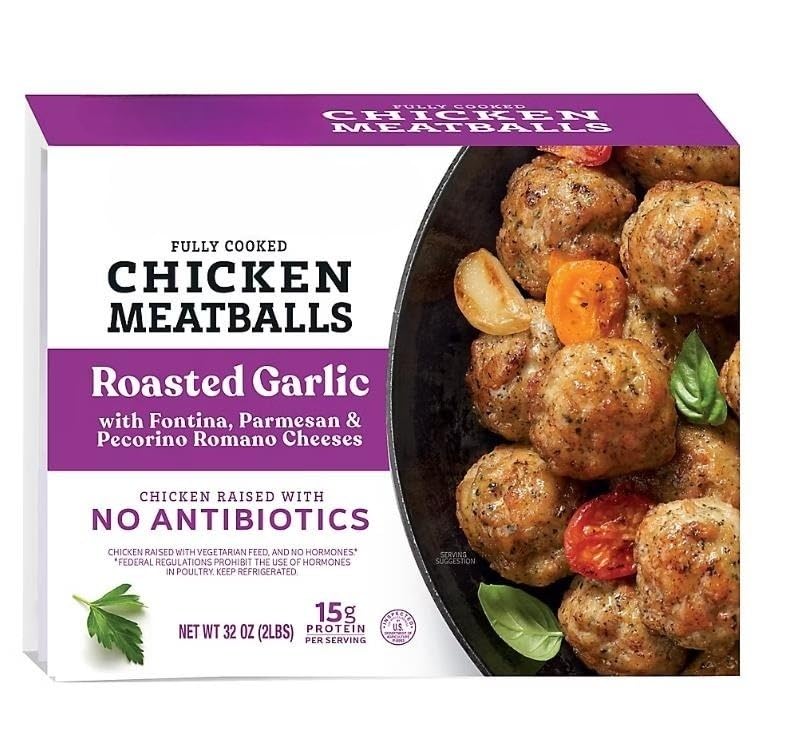 Roasted Garlic with Fontina, Parmesan & Pecorino Romano Cheese Chicken Meatballs , These meatballs are the perfect complement to your dinner menu. These meatballs always include all the right ingredients and are only made with real food that are always all natural, antibiotic and gluten free. They are pre-cooked, and offer a quick and convenient protein source the whole family will love. [ 32 oz , 2 lb ]