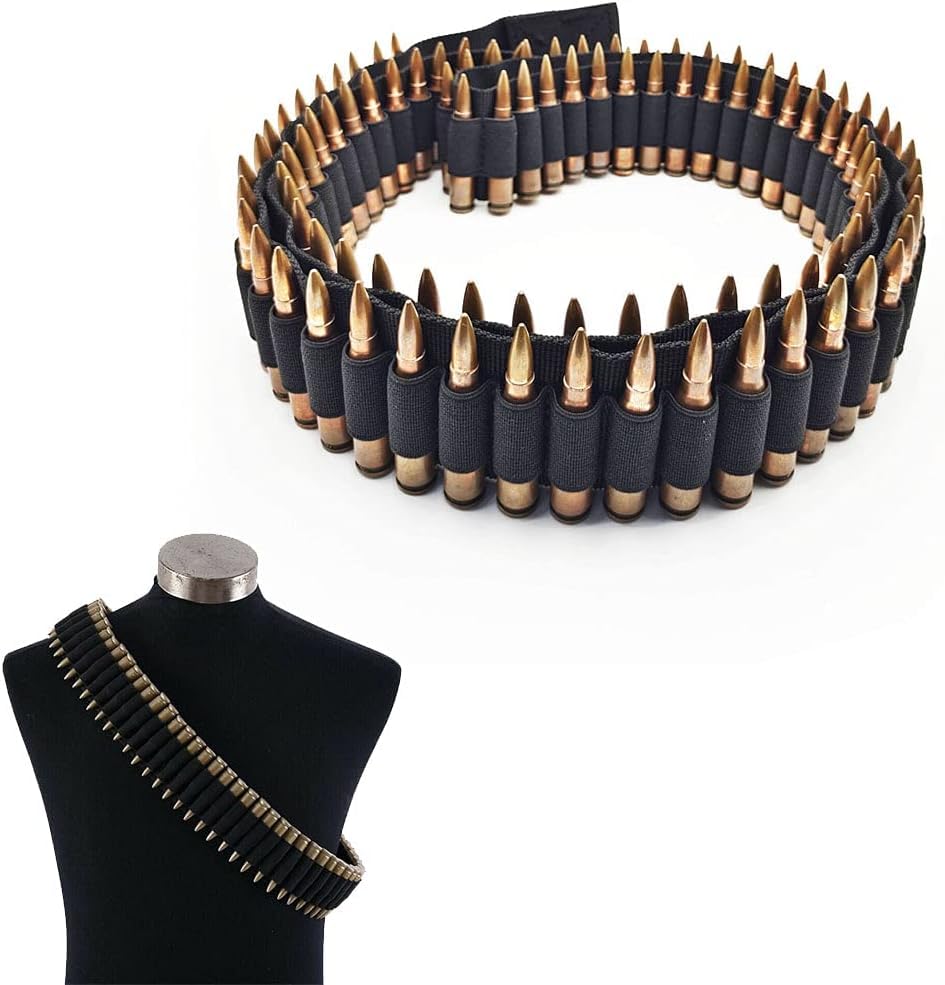 Tactical 100 Rounds 56" Rifle Pistol Bullet Cartridge Bandolier Ammo Belt Shell Holder Hunting Shooting for .357 7.62x39mm .38 .410 30-30 .270 9mm