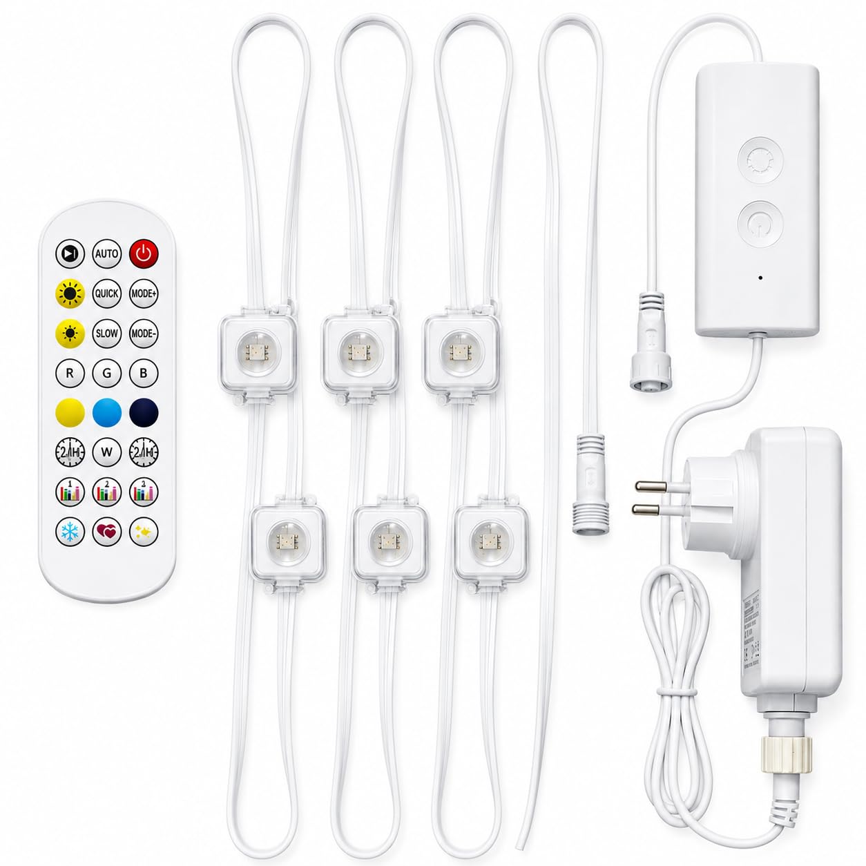 Inteligentna Girlanda Elewacyjna LED 24m 48 LED (2x12m) – Zewnętrzne Oświetlenie Domu RGBW i Ciepła Biel, Wodoszczelne Moduły IP67 Wi-Fi, Sterowanie Aplikacją Tuya i Pilotem, Możliwość Łączenia