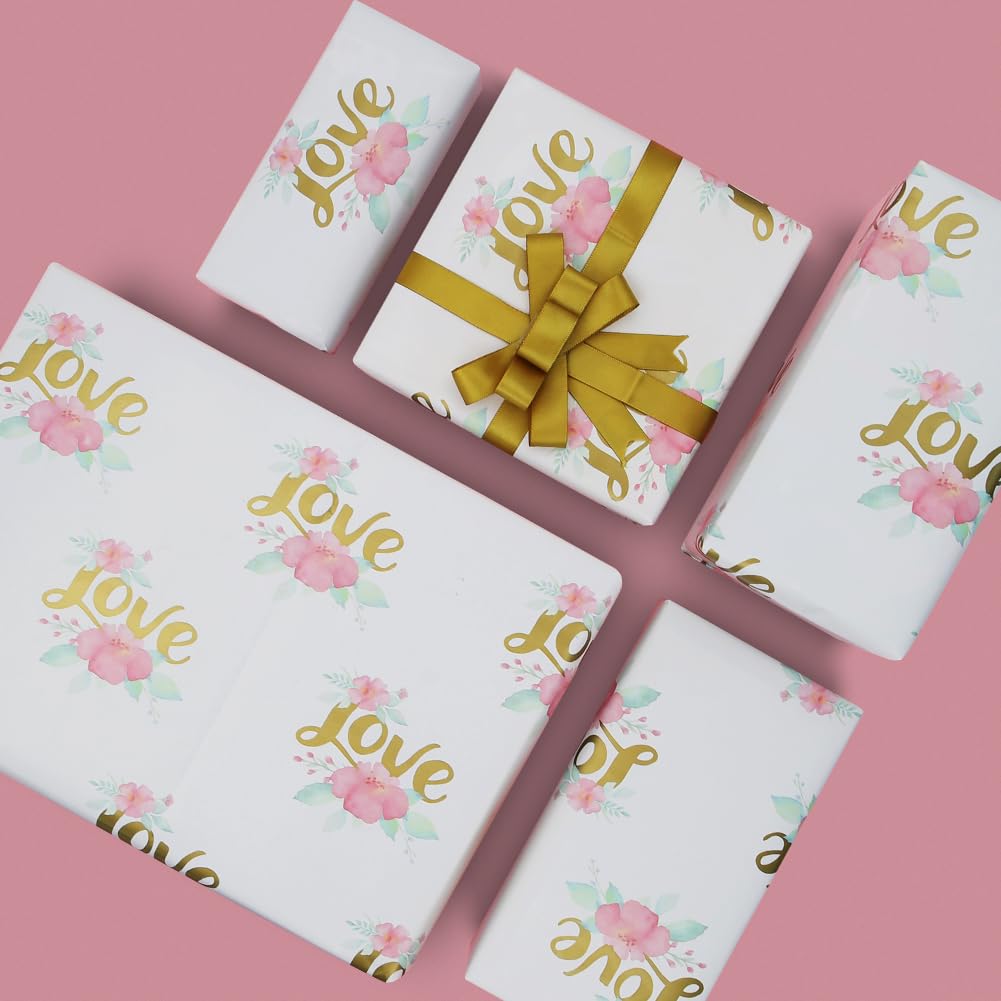 Lot 4 Feuilles Papier Cadeau Mariage Blanc Avec Ruban Doré - 50x70 Cm - Élégant Fêtes Prénuptiales