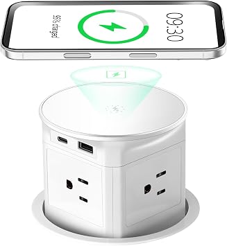 3.86" Pop Up Outlet for Countertop,15W Wireless Charger,USB C 20W-White