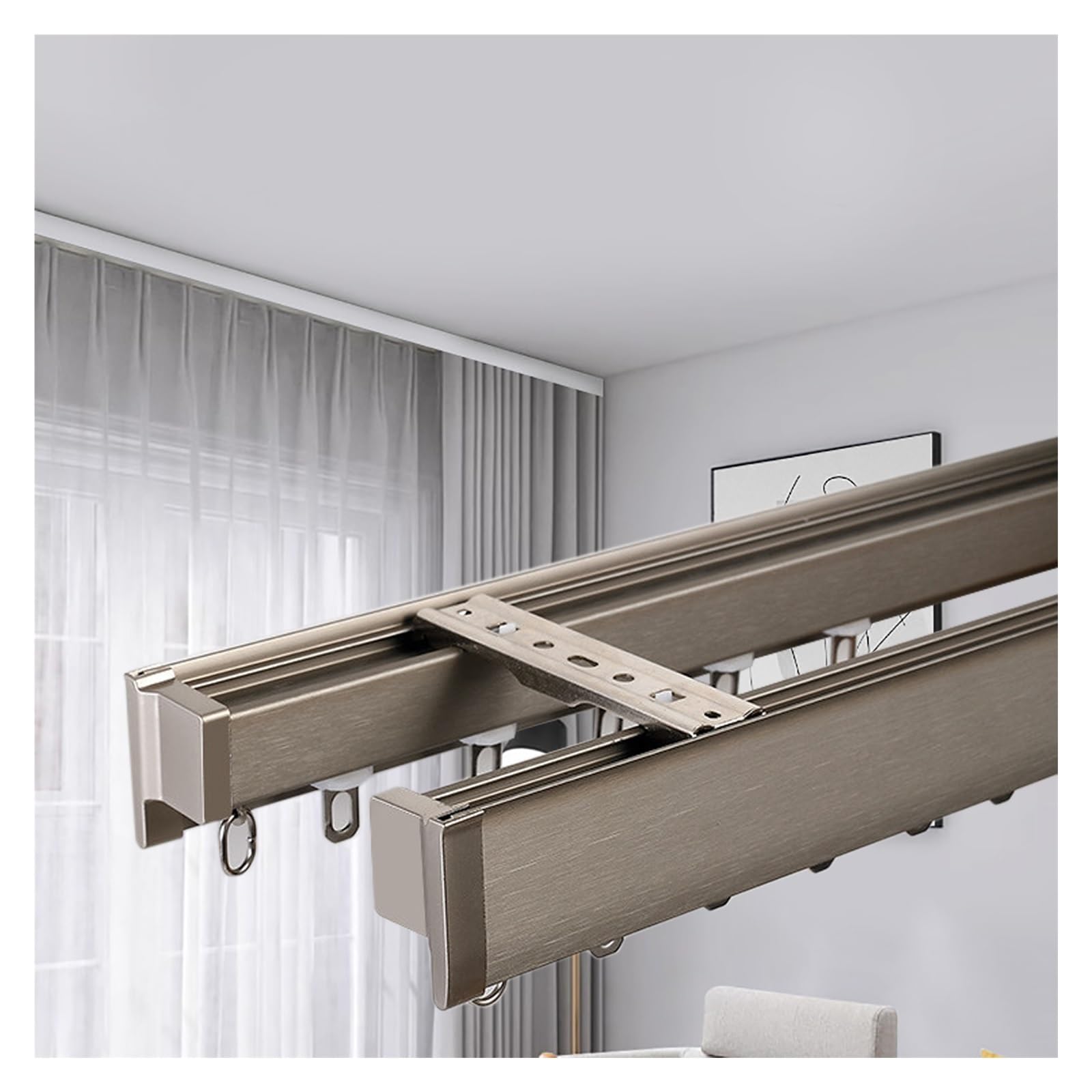 Double Curtain Rail Cornice Boards Frame, Ceiling Mount Window Cornices Valance Box, Decorative Blackout Pelmet Panel for Bedroom Living Room(White,106.3in/270cm)