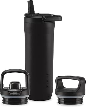 ZULU Base 18oz Insulated Stainless Steel Kids Water Bottle, 3 Lids, Black
