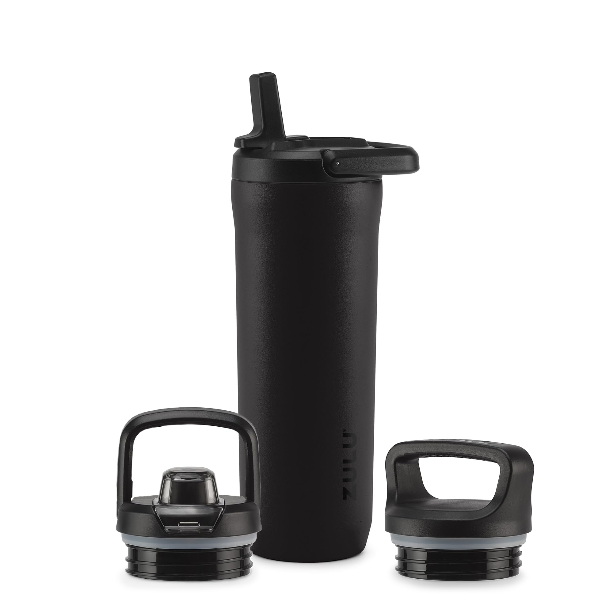 ZULU Base 18oz Kids Stainless Steel Water Bottle with 3 Lids- Straw, Chug, Twist | Double Walled and Vacuum Insulated Metal Thermos | Fits Car Cupholder, Built in Carry Loop, Dishwasher Safe, Black