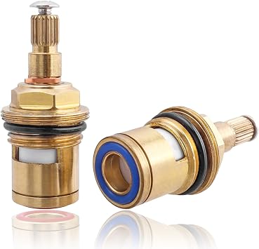 Mesee 1 Pair Faucet Cartridges Replacement, Brass Ceramic Disc Stem Cartridge Faucet Valve 1/2" Turn Tap Cartridge Valves for Bathroom Garden Kitchen Taps