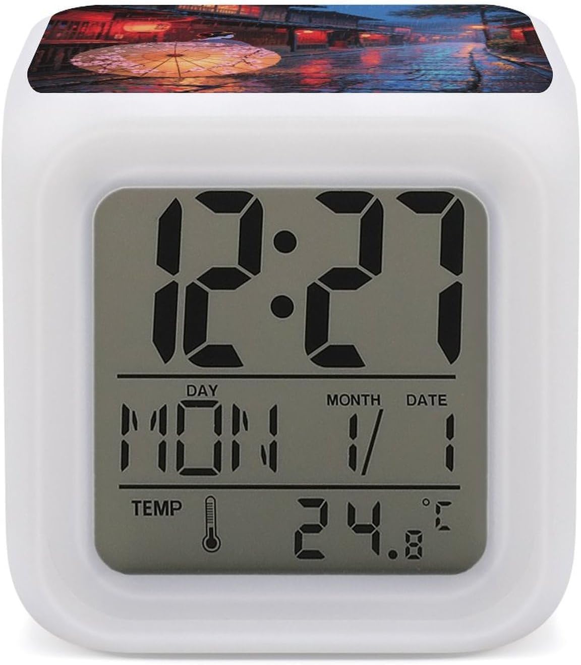 Kyoto Geisha Paper Umbrella Alarm Clock NightLight Alarm Clock with 7 Color Changing Night Light Smart Digital Clocks Temperature Date for Heavy Sleepers Simple Operation Easy to Use
