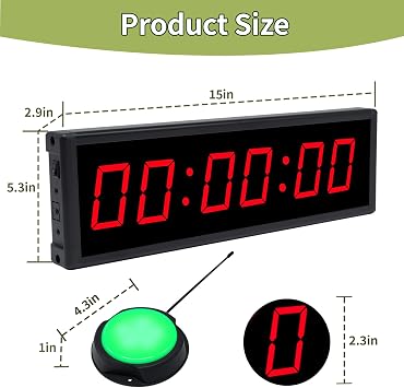 Digital Gym Timer with Wireless Button,Interval Timer with Remote Control for Stopwatch,Countup/Down,Digital Wall Clock for Cornhole,Game,Indoor & Outdoor Sport