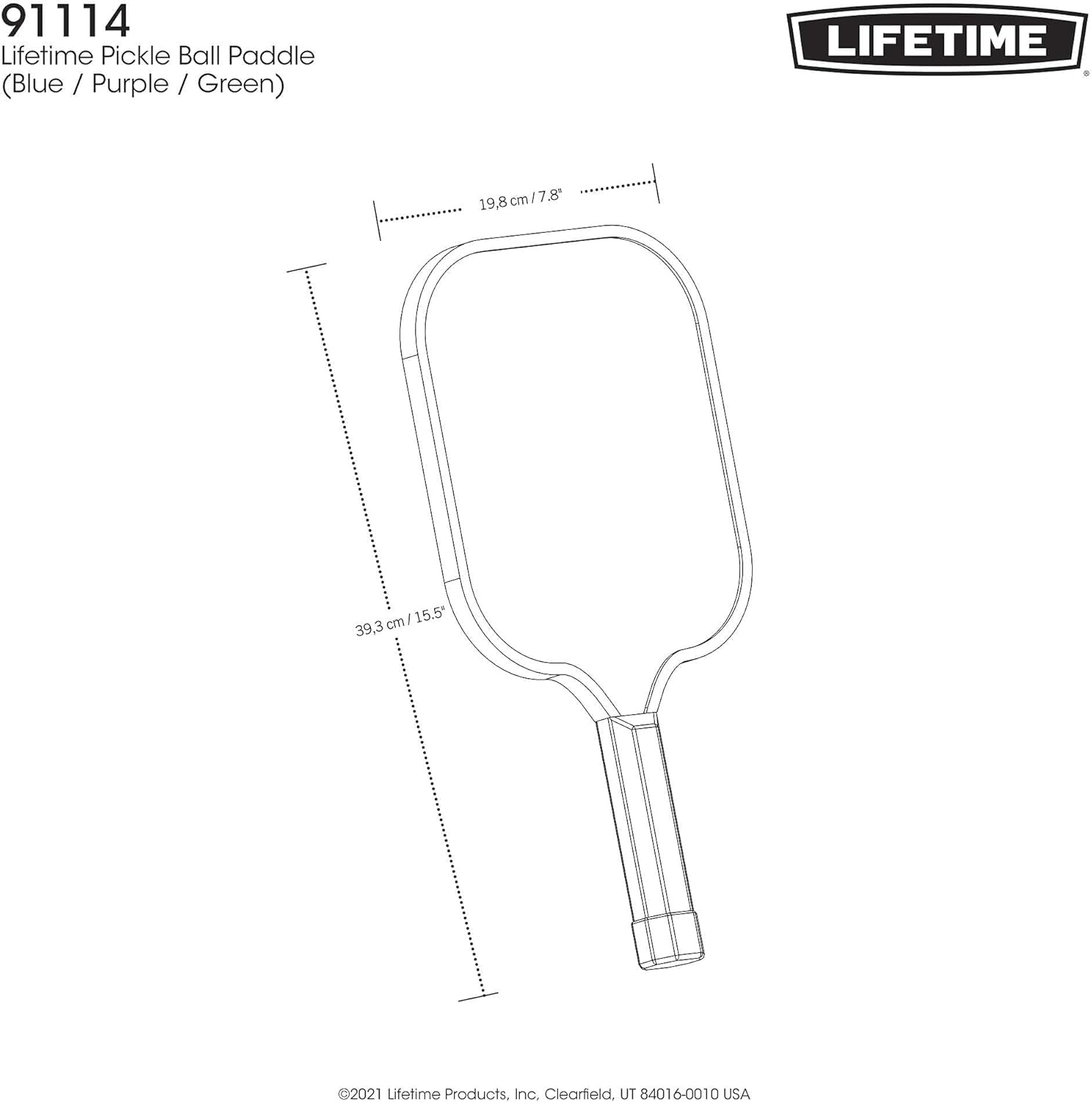 Lifetime Pickleball Paddle with Graphite Surface, Honeycomb Core, Comfort Grip & Protective Cover, Single Paddle