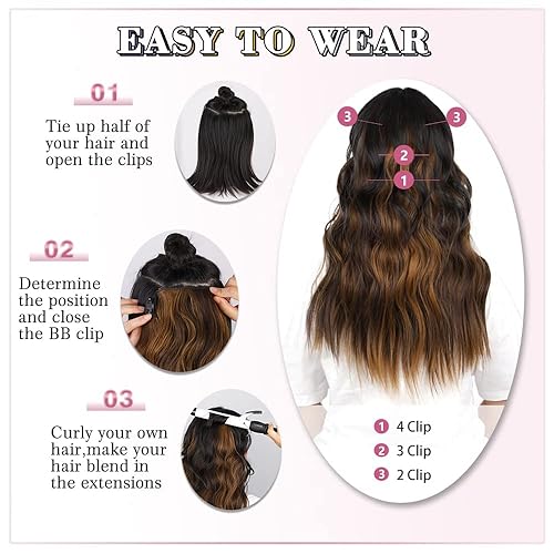 Miniatura 7 de AISI BEAUTY Extensiones de cabello con pinzas, 4 piezas de 20 pulgadas, largo, ondulado, sintético, grueso, extensiones de cabello natural para