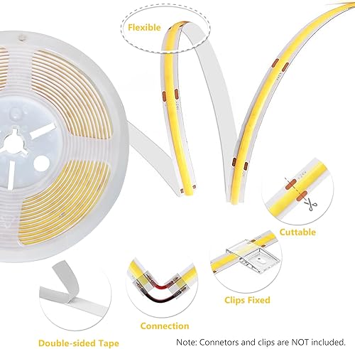 Miniatura 10 de phopollo Tira de luces LED blancas, 16.4 pies, regulable, 6500 K, tira de luz LED blanca de luz diurna, 300 luces LED flexibles para dormitorio,