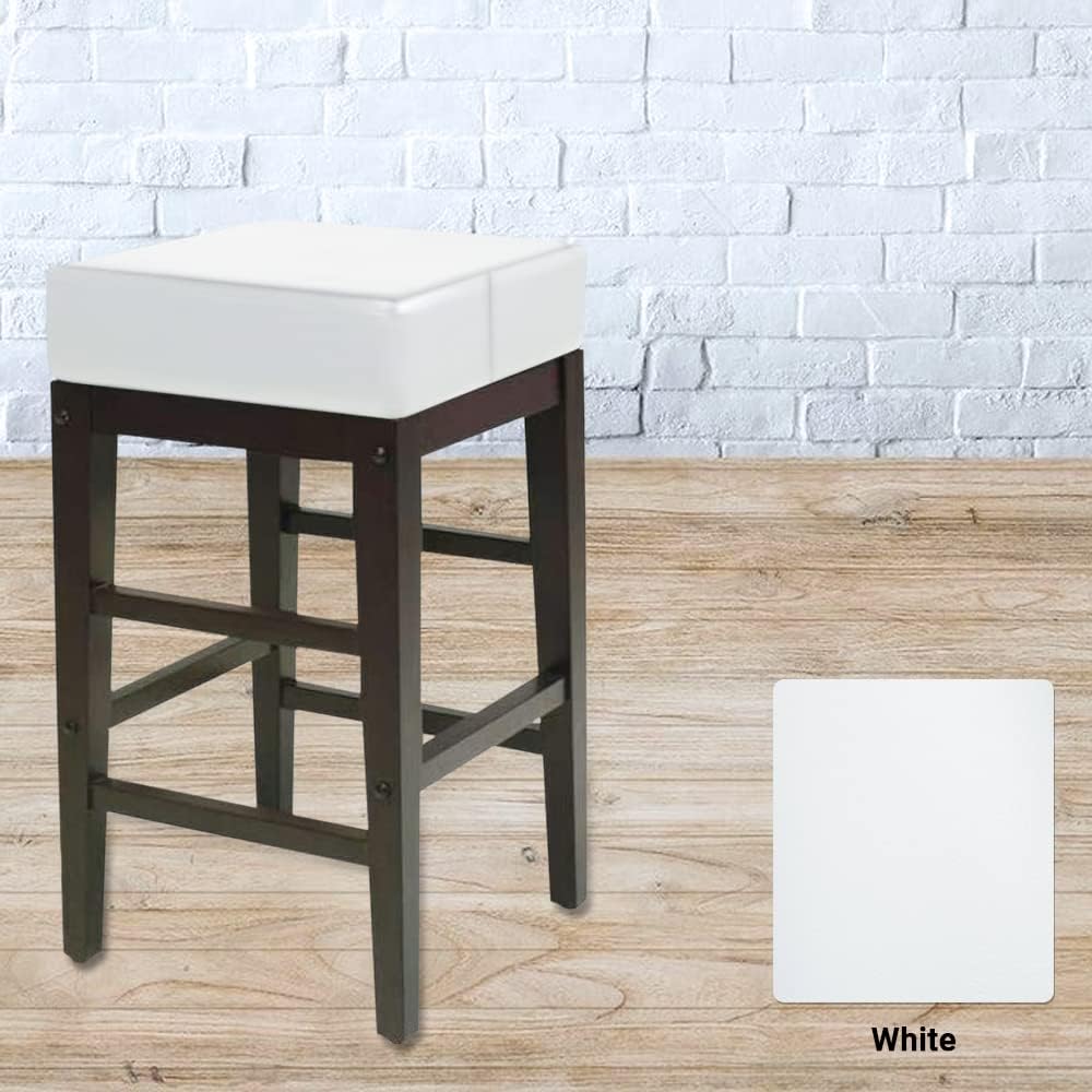 Bar Stool Covers Square Backless Heavy Duty Indoor/Outdoor Vinyl Only Replacement, Staple On Installation, Waterproof Stool Seat Covers - (14 x 14 inchs, White)