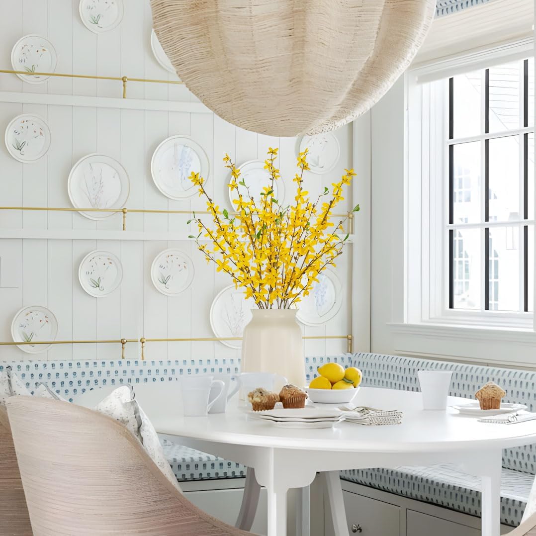 DILATATA Artificial Forsythia Flowers 31.5" Fake Forsythia Stem 5PCS Silk Yellow Winter Jasmine Branches Artificial Orchids Flower for Home Wedding Indoor Floral Arrangement Kitchen Office Decoration