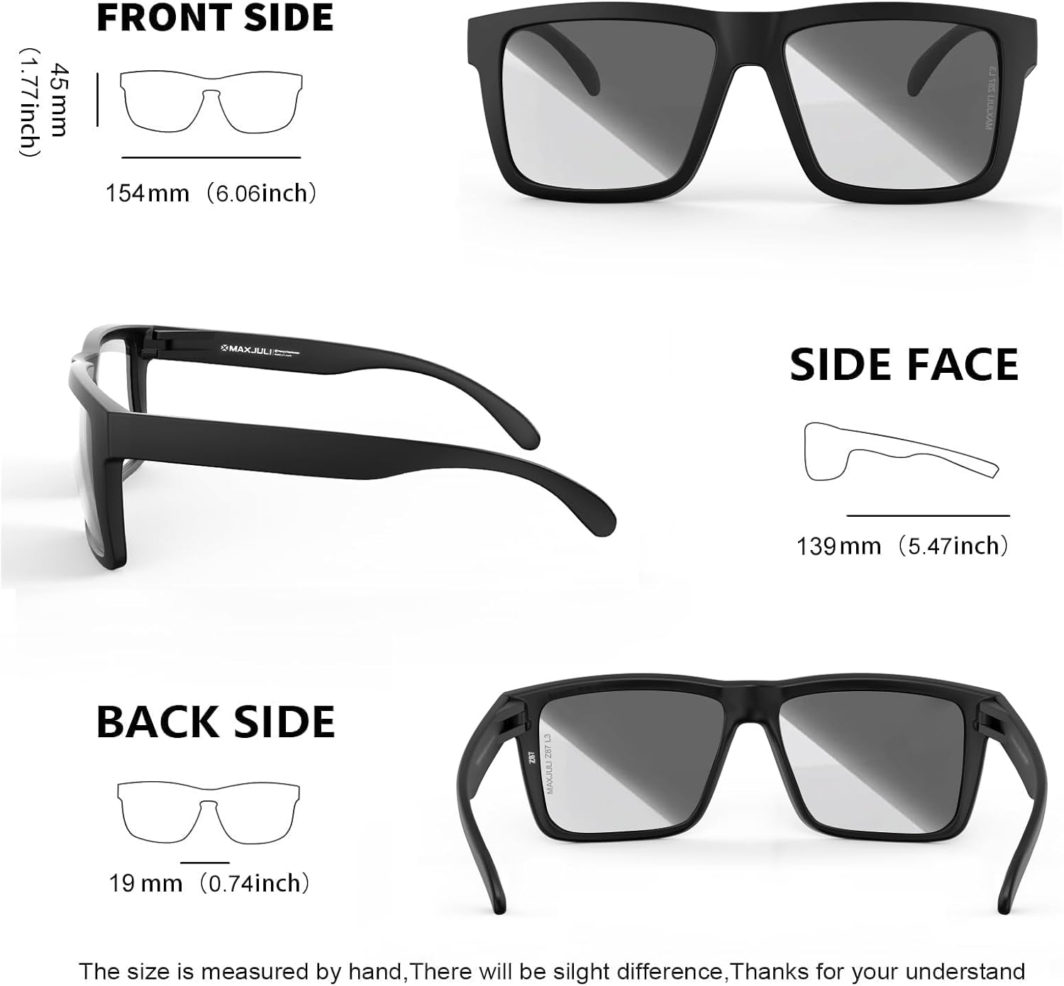 MAXJULI XXL Size Double Extra Large Z87 Sunglasses for Big Wide Heads Men TR90 Ultralight UV400 Protection Glasses (Black/Photochromic) - Image 5