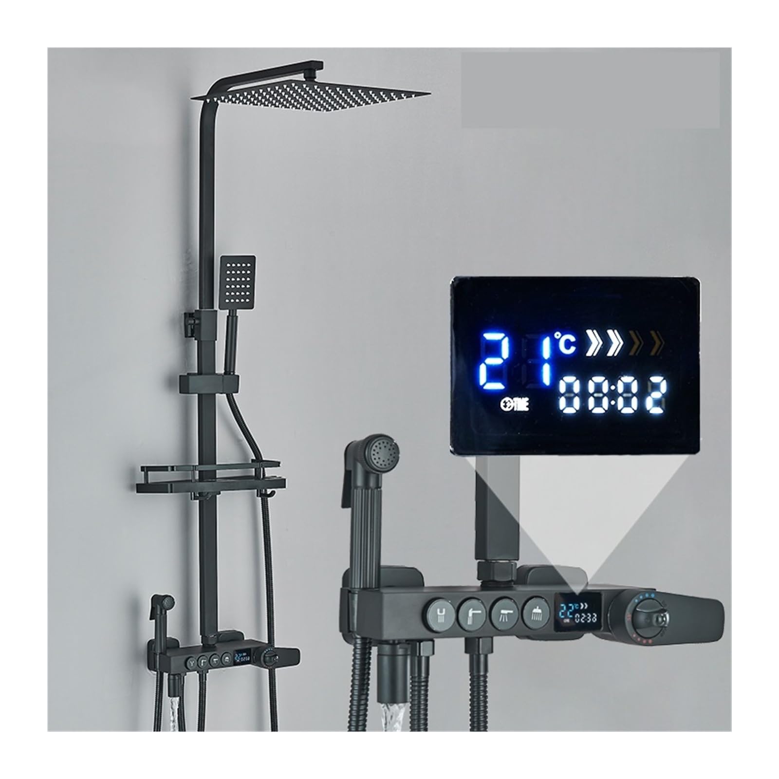 Set miscelatore termostatico per doccia, set rubinetto termostatico per doccia nero/cromo, miscelatore per doccia da bagno con display digitale, sistema doccia in ottone, set doccia a pioggia (nero