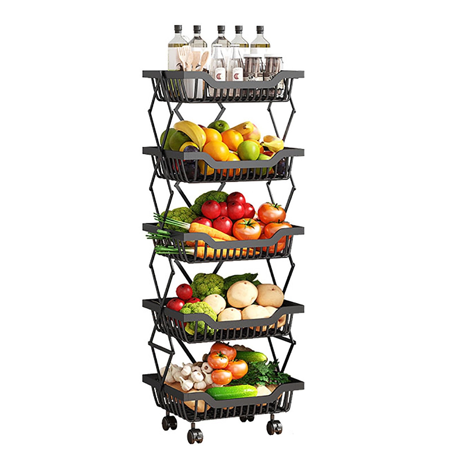 Organizador de frutas y verduras de cocina: estante utilitario metálico con ruedas