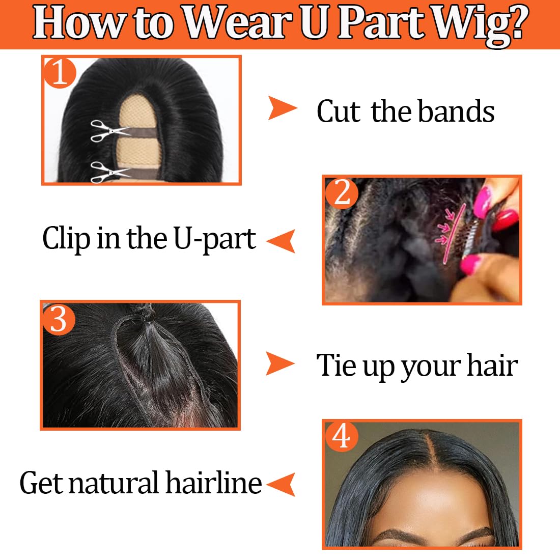 Amella Hair U Part Wig Human Hair Straight Bob Wigs For Black Women 10inch Brazilian Remy Hair Short Bob Human Hair Wigs Clip in U Part Wig Human Hair Extensions Natural Black Color