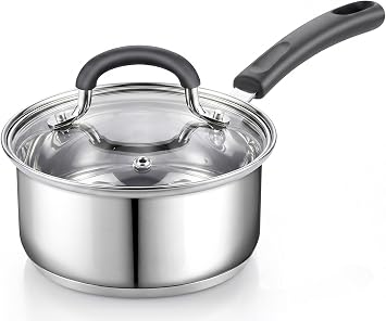 Cook N Home 1 Quart Stainless Steel Saucepan with Lid, Silicone Handle