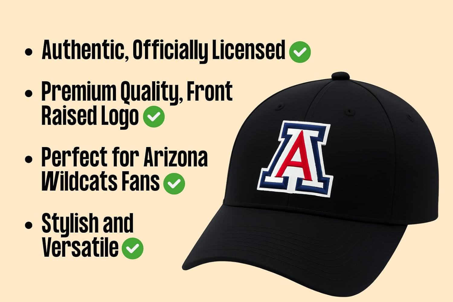 Officially Licensed Arizona University Black MVP Hat Classic Team Logo Adjustable Embroidered Cap