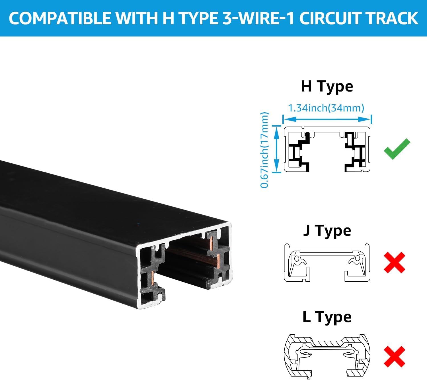 LEONLITE H Track Rail, 4FT H Type Track Lighting Rails & 2xEnd Caps, UL Listed, Black Bundle 1-Pack H Type Live End Conduit Connector, 3-Wire Single Circuit 1/2" BX Feed, ETL Listed, Black